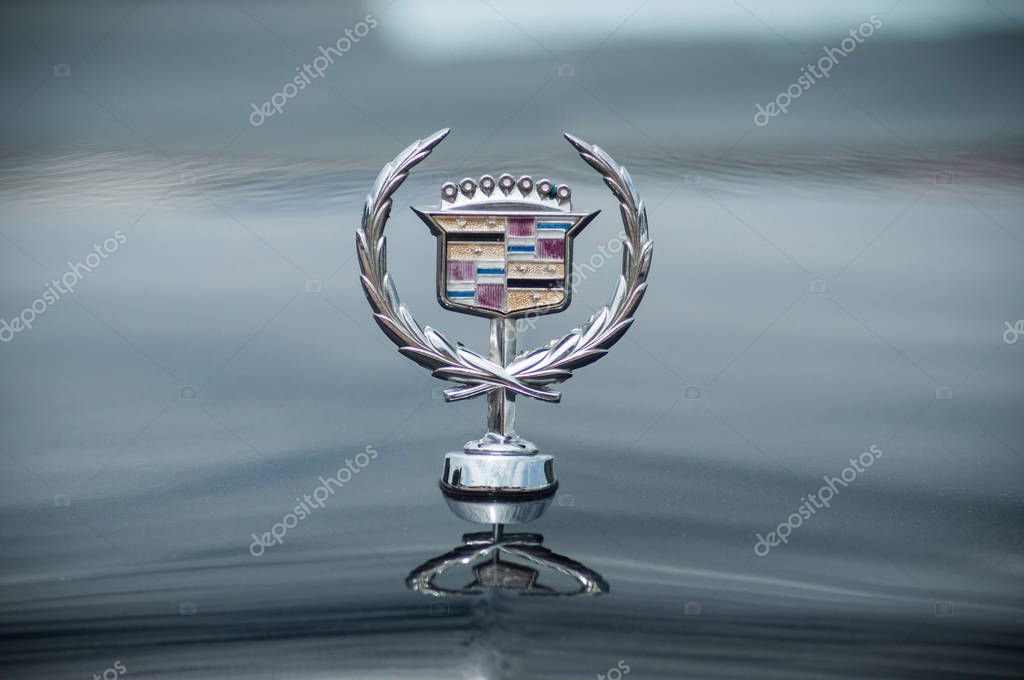 Gerarmer - France -26 May 2018 - closeup of Cadillac logo on car front parked in the street