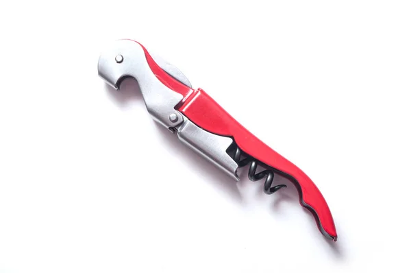 Closeup Red Metallic Corkscrew White Background — Stock Photo, Image