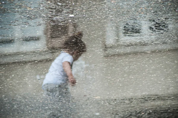 Reflection Child Playing Water Fountain Royalty Free Stock Images