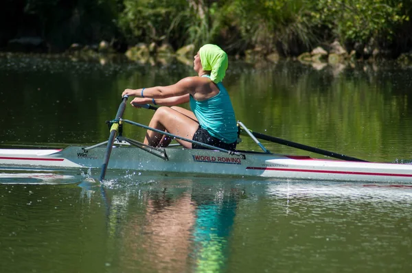Mulhouse France June 2018 Woman Rowing Channel — Stock Photo, Image