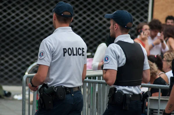Mulhouse Frankrijk Juni 2018 Politie Patrouille Wandelstraat — Stockfoto