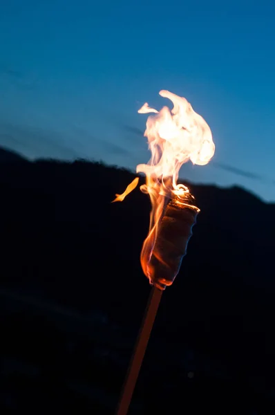 Closeup Fire Torch Outdoor — Stock Photo, Image