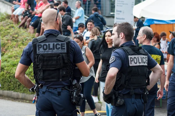 Mulhouse France Juillet 2018 Des Policiers Français Patrouillent Lors Projection — Photo