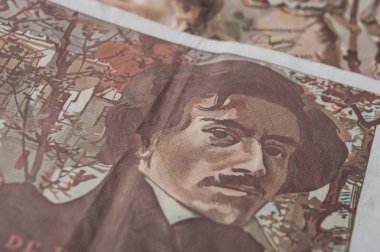 closeup cent Frangı, Fransızca vintage para, Banka dekontunun