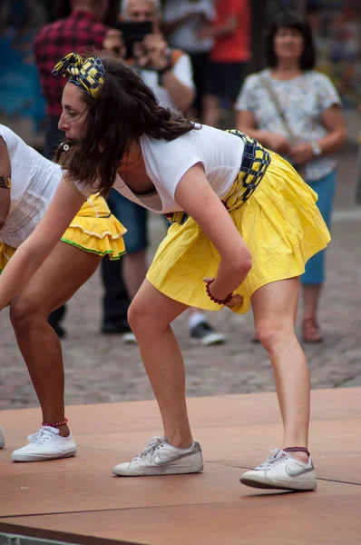 Mulhouse France July 2018 Women Salsa Dancing Street Main Place — Stock Photo, Image