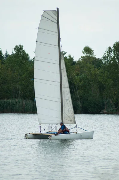 Reiningue France Août 2018 Catamaran Naviguant Sur Lac Reiningue — Photo