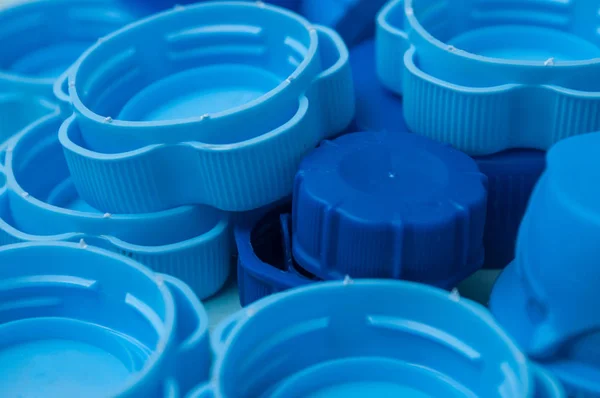 Крупним Планом Сині Пластикові Пробки Переробки — стокове фото