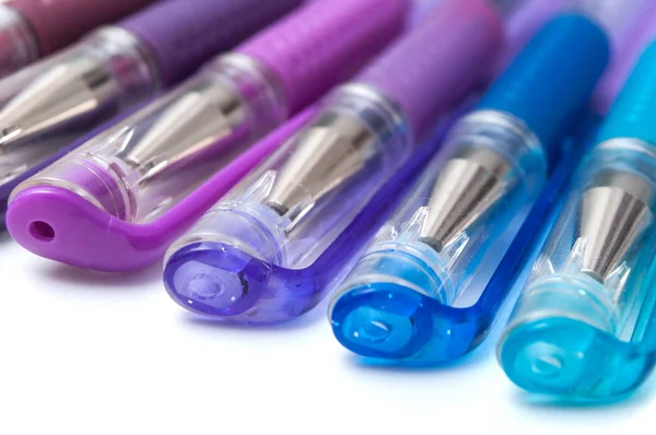 Closeup Colorful Ballpoint Pens White Background — Stock Photo, Image