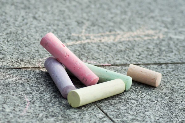 Closeup Colorful Chalks Floor Street — Stock Photo, Image