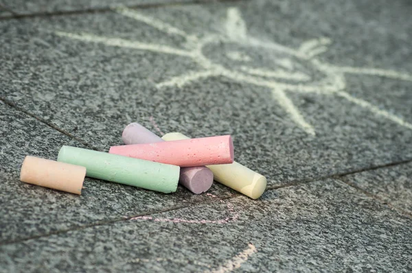 Closeup Colorful Chalks Floor Street — Stock Photo, Image