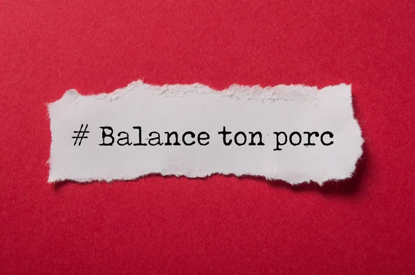 Closeup White Torn Paper Red Paper Background Text French Balance — Fotografia de Stock