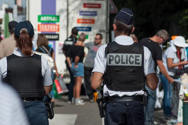 Brunstatt France Septembre 2018 Patrouille Police Dans Rue Piétonne Lors — Photo