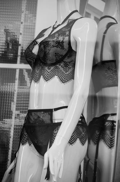 Closeup Černé Spodní Prádlo Módě Ukládat Showroom Pro Ženy — Stock fotografie