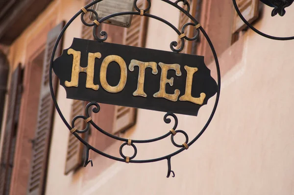 Closeup Vintage Hotel Signage Metallic Panel — Stock Photo, Image