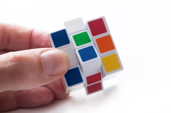 Mulhouse Francia Septiembre 2018 Primer Plano Del Cubo Rubik Mano —  Fotos de Stock