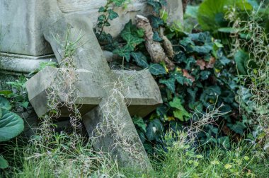 mezarlığı terk edilmiş mezar üzerinde çapraz closeup kafam iyi