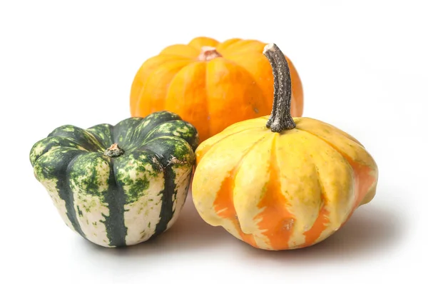 Primer Plano Calabazas Colores Para Decoración Halloween Sobre Fondo Blanco —  Fotos de Stock