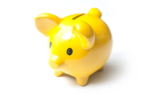 Closeup Yellow Piggy Bank White Background — Stock Photo, Image