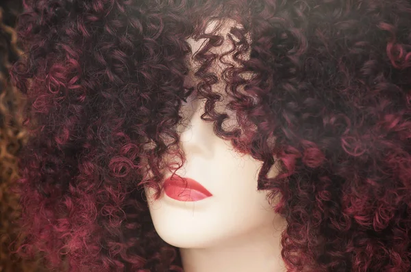 Gros Plan Femme Visage Mannequin Avec Perruque Afro Dans Magasin — Photo