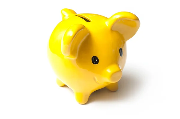 Closeup Yellow Piggy Bank White Background — Stock Photo, Image