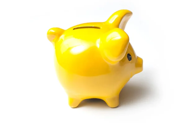 Closeup Yellow Piggy Bank White Background — Stock Photo, Image
