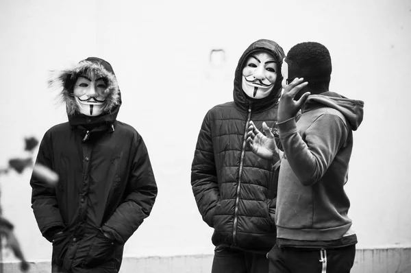 Mulhouse Francja Października 2018 Grupa Dzieci Vendetta Maskę Głowie Spaceru — Zdjęcie stockowe