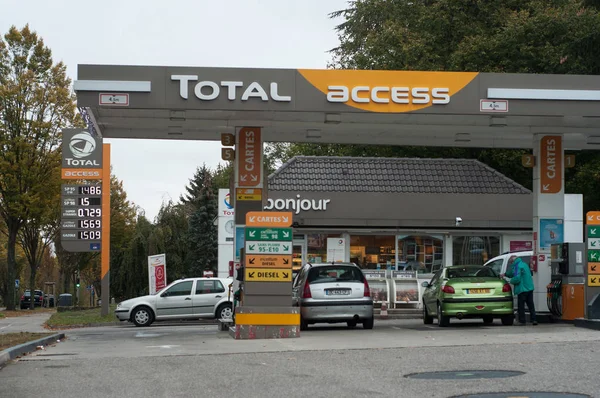 Mulhouse France October 2018 People Cars Taking Fuel Total Gas — Stock Photo, Image