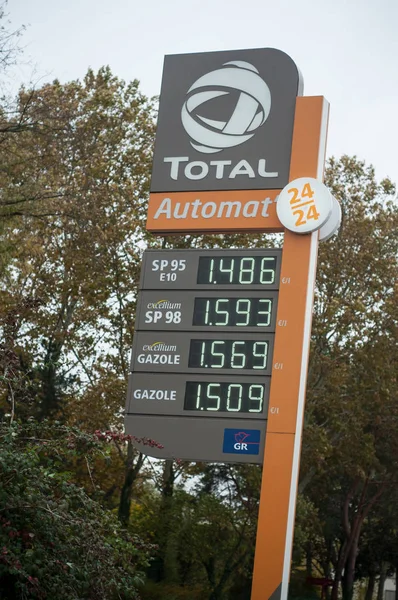 Mulhouse France October 2018 Fuel Billboard Prices Total Gas Station — Stock Photo, Image