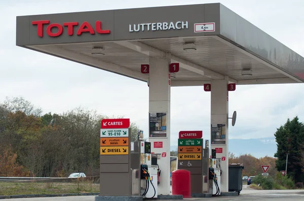 Lutterbach France November 2018 Total Gas Station Border Road Cloudy — Stock Photo, Image