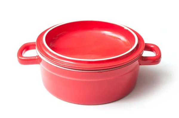 Zbliżenie Czerwony Ceramiczny Rondel Białym Tle — Zdjęcie stockowe