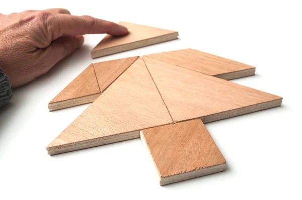 Primer Plano Tangram Pieza Juego Construcción Sobre Fondo Blanco Concepto — Foto de Stock