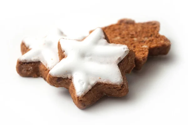 Noel Bisküvi Beyaz Zemin Üzerine Şekillendirilmiş Star Closeup — Stok fotoğraf