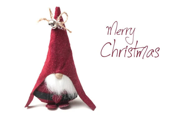 Merry Xmas Card Met Weinig Leprechaun Dragen Kerstmuts Witte Achtergrond — Stockfoto