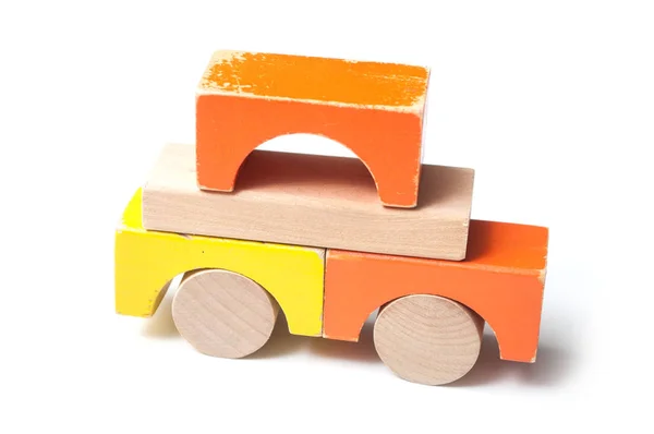 Closeup Vehicle Colorful Wooden Blocks White Background — Stock Photo, Image