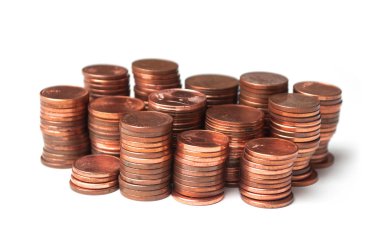 sent euro sikkelerin closeup beyaz arka plan üzerinde kazık