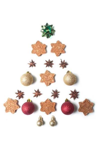 Close Conceito Árvore Chirstmas Com Objetos Decorativos Natal Forma Árvore — Fotografia de Stock