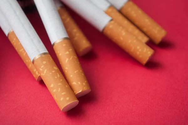 Closeup Cigarettes Red Background — Stock Photo, Image