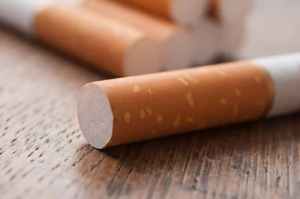 Closeup Cigarettes Wooden Table Background — Stock Photo, Image