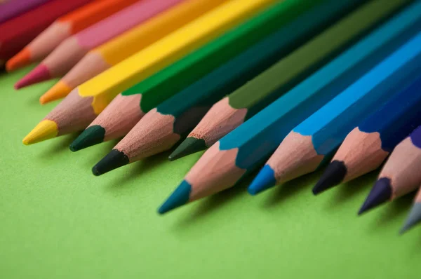 Closeup Colouring Pencils Green Background — Stock Photo, Image