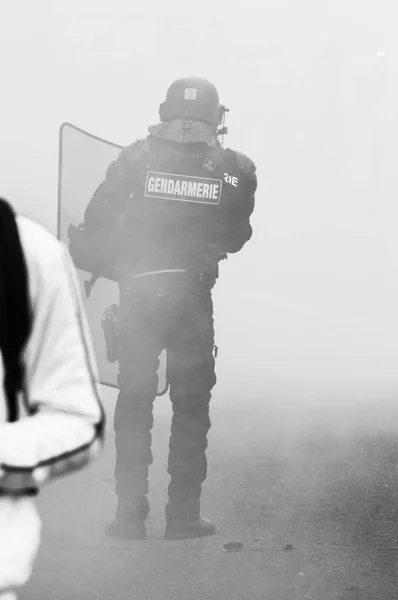 Mulhouse Франція Грудня 2018 Французький Поліцейський Під Час Riot Учнів — стокове фото