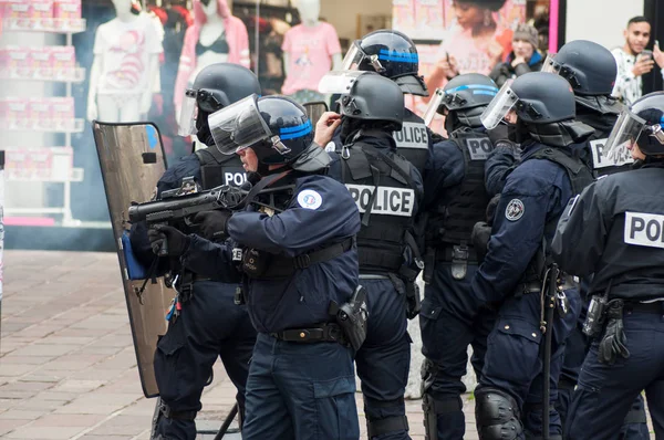 Mulhouse Frankrike December 2018 Franska Poliser Upplopp Gymnasieelever Åskådarplats Rörelsen — Stockfoto