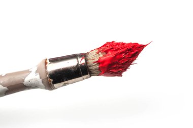 fırça beyaz zemin üzerine kırmızı boya closeup