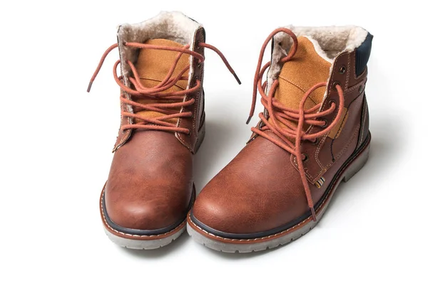 Close Van Winter Laarzen Voor Mannen Witte Achtergrond — Stockfoto