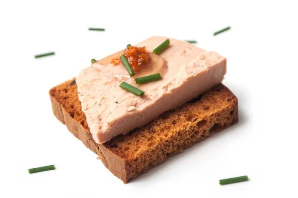Closeup Foie Gras Gingerbread White Background — Stock Photo, Image