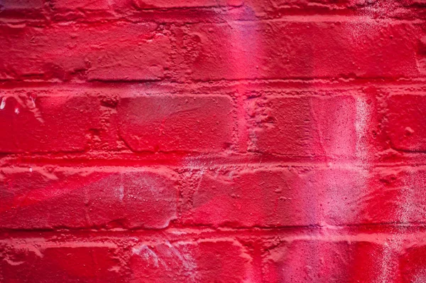 Detailní Záběr Cihlové Stěny Natřené Červeně — Stock fotografie