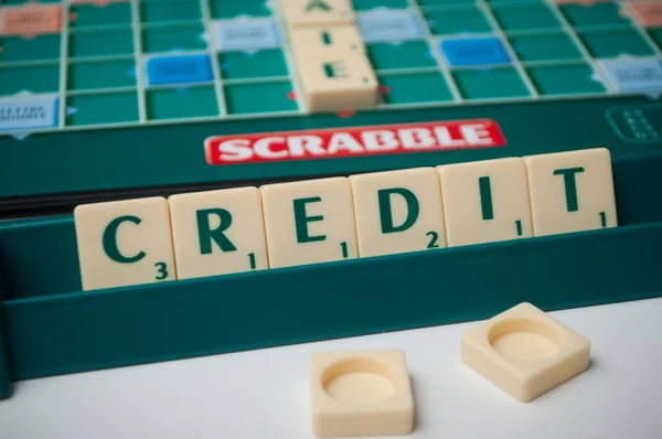 Mulhouse Francie Ledna 2019 Detailní Plastické Písmena Deskové Hry Scrabble — Stock fotografie