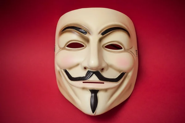 Mulhouse France January 2019 Vendetta Mask Red Paper Background Mask — Stok fotoğraf