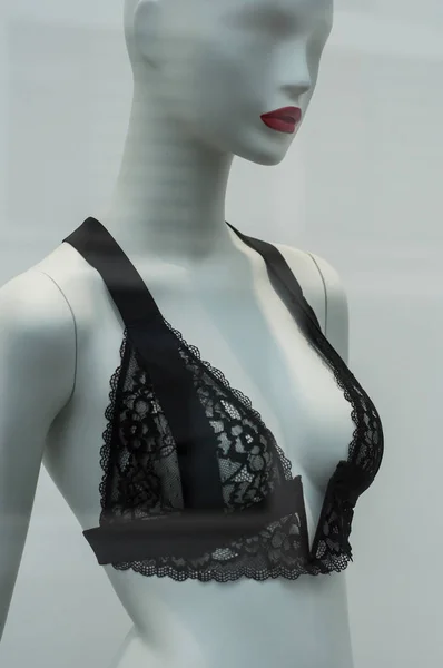 Detailní Záběr Černé Spodní Prádlo Figuríně Módním Obchodě Showroom Pro — Stock fotografie