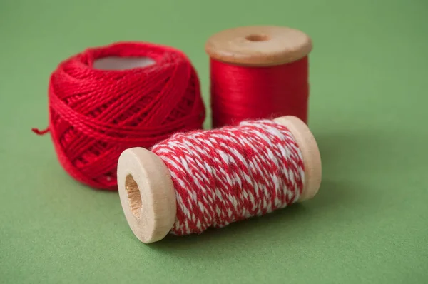 Closeup Sewing Set Green Background — Stock Photo, Image