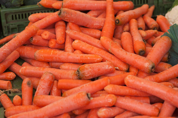 closeup of carrots at the market